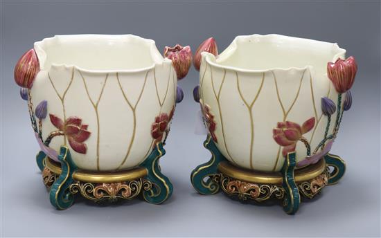 A pair of Royal Worcester Japonaise lotus jardinieres, late 19th century height 21.5cm